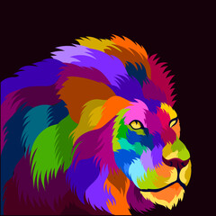 Wall Mural - illustration colorful lion head with pop art style