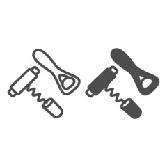Poster - Corkscrew and bottle opener line and solid icon, bar concept, cork screw and can opener vector sign on white background, outline style icon for mobile concept and web design. Vector graphics.