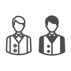 Poster - Bartender or waiter in uniform, barkeeper line and solid icon, catering concept, employee vector sign on white background, outline style icon for mobile concept and web design. Vector graphics.