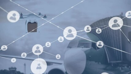 Poster - Animation of networks of connections and digital drone over plane