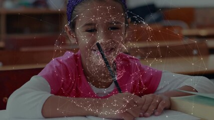 Poster - Animation of networks of connections over schoolgirl in classroom