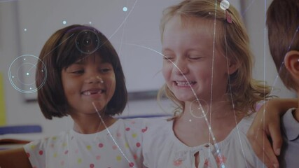 Sticker - Animation of networks of connections over schoolchildren in classroom