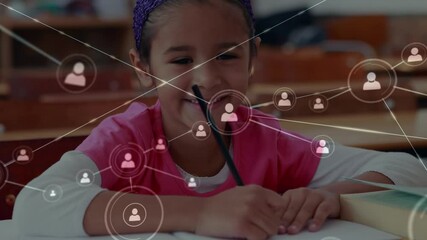 Poster - Animation of networks of connections over schoolgirl in classroom