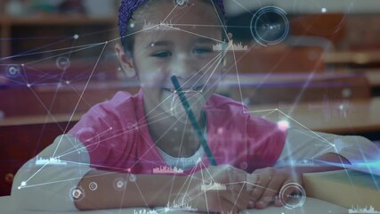 Poster - Animation of networks of connections over schoolgirl in classroom