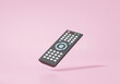 Remote black control icon cartoon minimal style on pink background, tv connection , banner, copy space, 3d render. illustration