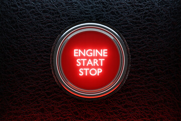 Wall Mural - 3D illustarion car engine push start stop button ignition remote starter. Car dashboard