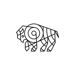 Sticker - bison monoline outline line art logo vector icon illustration