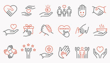 Charity Line Icon Set. Collection Of Handshake, Donate, Foundation, Help, And More. Editable Stroke.