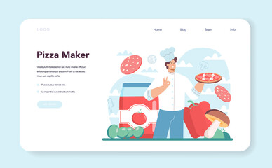 Wall Mural - pizzeria web banner or landing page. chef cooking tasty delicious pizza