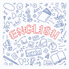 Wall Mural - English. Language hand drawn doodles and lettering. Grammar learning.