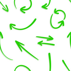 Wall Mural - vector seamless pattern, hand drawn green arrows with shadows on white background, doodle arrows.