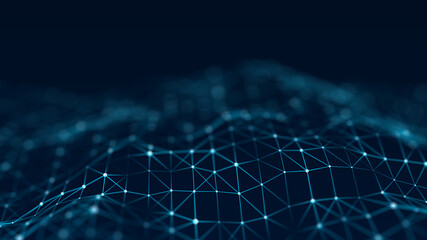Aufkleber - abstract science wave. digital transmission of data through the connection of points and lines. 3d r