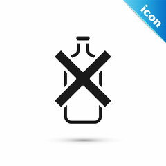 Sticker - Grey No alcohol icon isolated on white background. Prohibiting alcohol beverages. Forbidden symbol with beer bottle glass. Vector