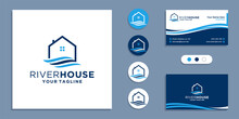 River Flow With House Logo And Business Card Design Template Inspiration