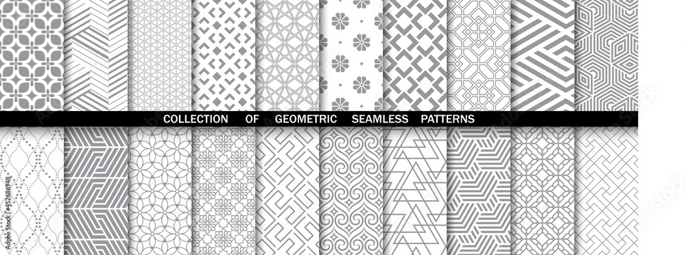 Geometric set of seamless gray and white patterns. Simple vector graphics. - obrazy, fototapety, plakaty 