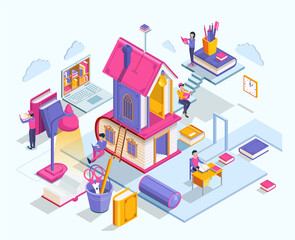 Wall Mural - Isometric concept of Online Education. Vector illustration
