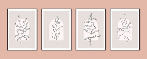 Wall Mural - Botanical wall art vector set. Collection of contemporary art posters. Minimal and natural wall art. Abstract Plant Art design for print, wallpaper, cover. Modern vector illustration.