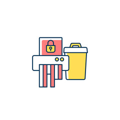 Sticker - Sensitive information disposal RGB color icon. Confidential waste. Accidental disclosure prevention. Shredding papers. Disposing documents. Isolated vector illustration. Simple filled line drawing