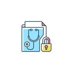 Wall Mural - Protected health information RGB color icon. Medical history, health insurance security. Preserving patient privacy. Protect sensitive details. Isolated vector illustration. Simple filled line drawing