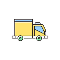 Sticker - Cargo taxi RGB color icon. Delivery truck service. Moving assistance. Cargo van. Commercial vehicle. Packages transportation. Courier company. Isolated vector illustration. Simple filled line drawing