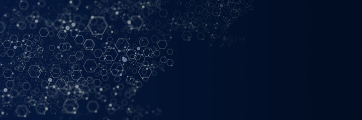 Poster - Abstract dark background with connecting dots and lines.