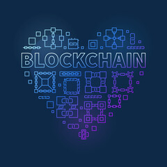 Poster - Blockchain vector heart shape colored outline illustration
