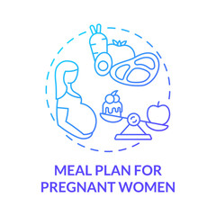 Wall Mural - Meal plan for pregnant women blue gradient concept icon. Balanced menu during pregnancy abstract idea thin line illustration. Foods full of vitamins. Vector isolated outline color drawing