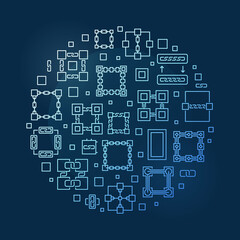Poster - Blockchain Technology vector round blue line banner