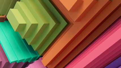 Multicolored, Tech Background with a Geometric 3D Structure. Bright, Stepped design with Extruded Futuristic Forms. 3D Render.