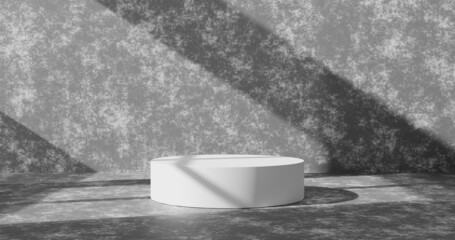 Aufkleber - Empty cement wall product background or white podium pedestal concrete grunge room backdrop on blank interior studio floor with home display and abstract light wallpaper scene. 3D rendering.