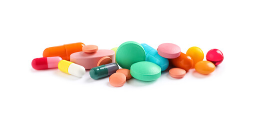 Canvas Print - Pile of different colorful pills on white background