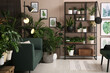 © New Africa - Stylish living room interior with many beautiful houseplants