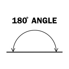 180 degree angle. Geometric mathematical one hundred and eighty degrees angle with arrow vector icon isolated on white background.