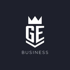 GE logo with shield and crown, initial monogram logo design