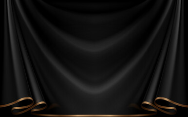 Wall Mural - Black curtain with golden edges background