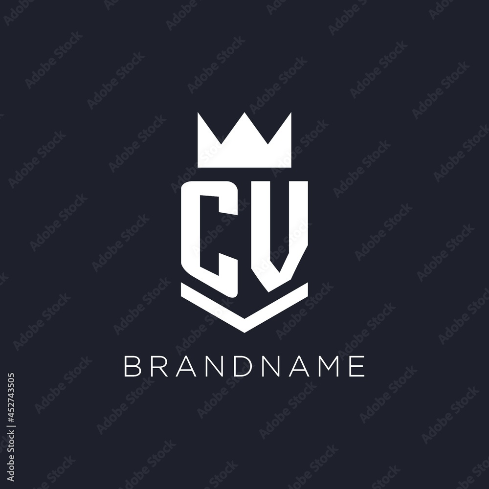 CV logo with shield and crown, initial monogram logo design Stock ...