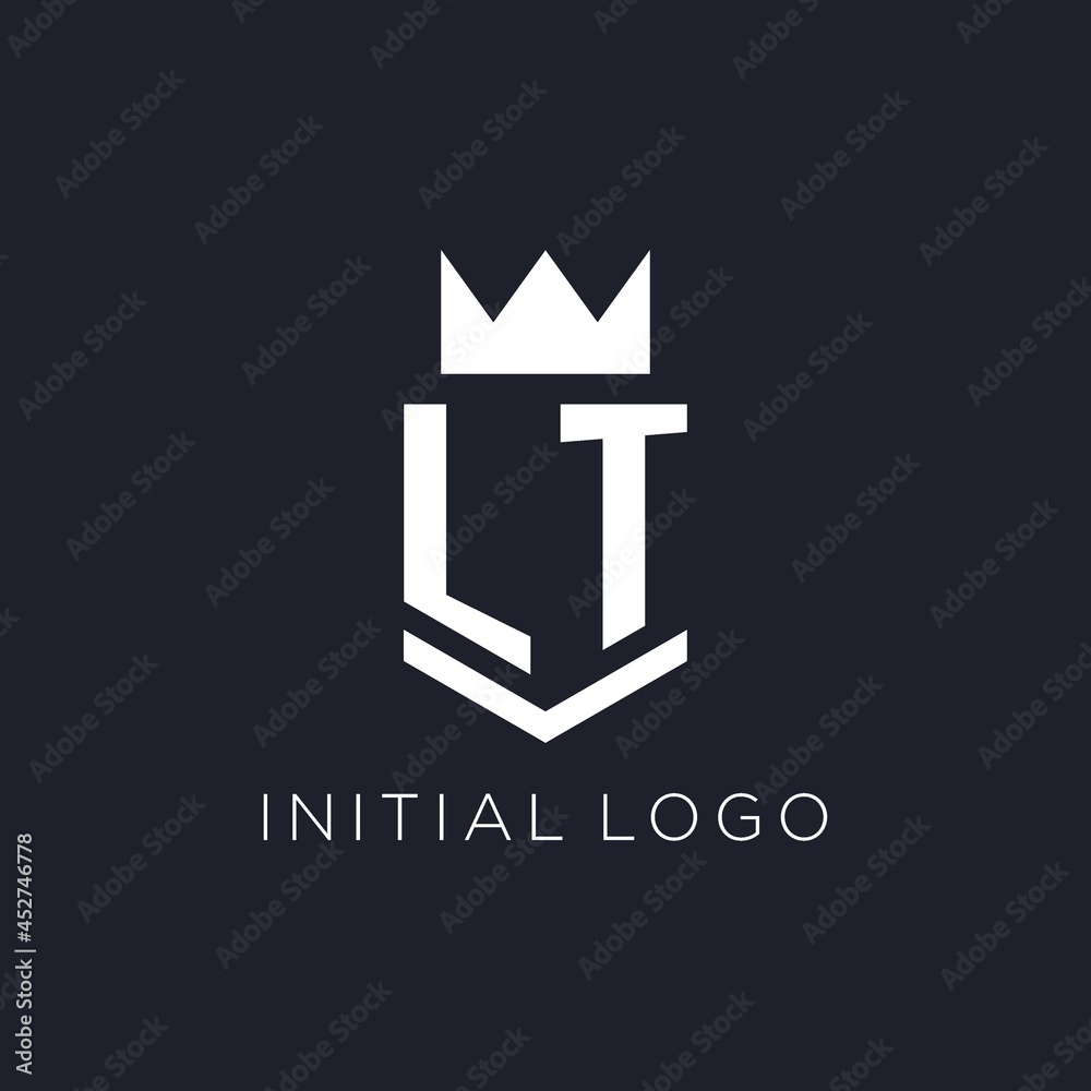LT logo with shield and crown, initial monogram logo design Stock ...