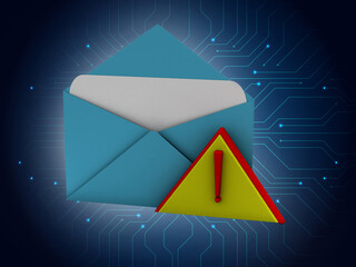 Poster - Alert email message concept Exclamation mark in  envelope isolated , 3D rendering