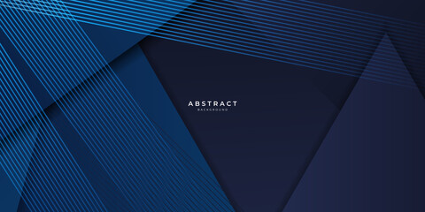 Wall Mural - Modern simple dark navy blue background with overlap triangle layers. Blue abstract background vector with blank space for text. Modern element for banner, presentation design and flyer