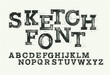 Sketch font. Alphabet in style of a technical drawing. Hand line abc set. Sketched typography. Vector illustration.