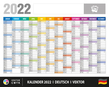 Planner Calendar 2022. Germany, German Language. Texts Vectorized. CMYK Colors. Multi Layers Vector. 