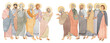 Watercolor illustration of the meeting of holy people, the apostles. For the design of publications, Bible magazines, articles