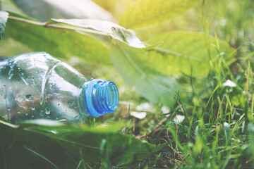 Plastic water bottle waste, forest litter and waste ecological problem