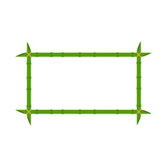  Green bamboo frame vector wood design illustration nature isolated white. Empty border bamboo frame template stick with rope stem. Space decoration element for text panel tropical border wood