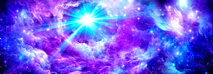 Wall Mural - cosmic purple background with bright stars and nebulae