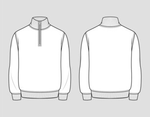 Wall Mural - Quarter zip sweatshirt. Men's casual clothing. Vector technical sketch. Mockup template.