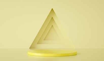Poster - Minimal Template Podium On Triangle And yellow Background, 3d Render