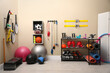 © New Africa - Many different sports equipment in room with beige walls
