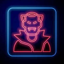Glowing Neon Vampire Icon Isolated On Black Background. Happy Halloween Party. Vector