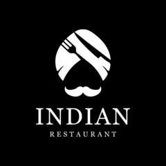 Wall Mural - Turban Fork and knife Indian Mustache logo design Indian Food Restaurant